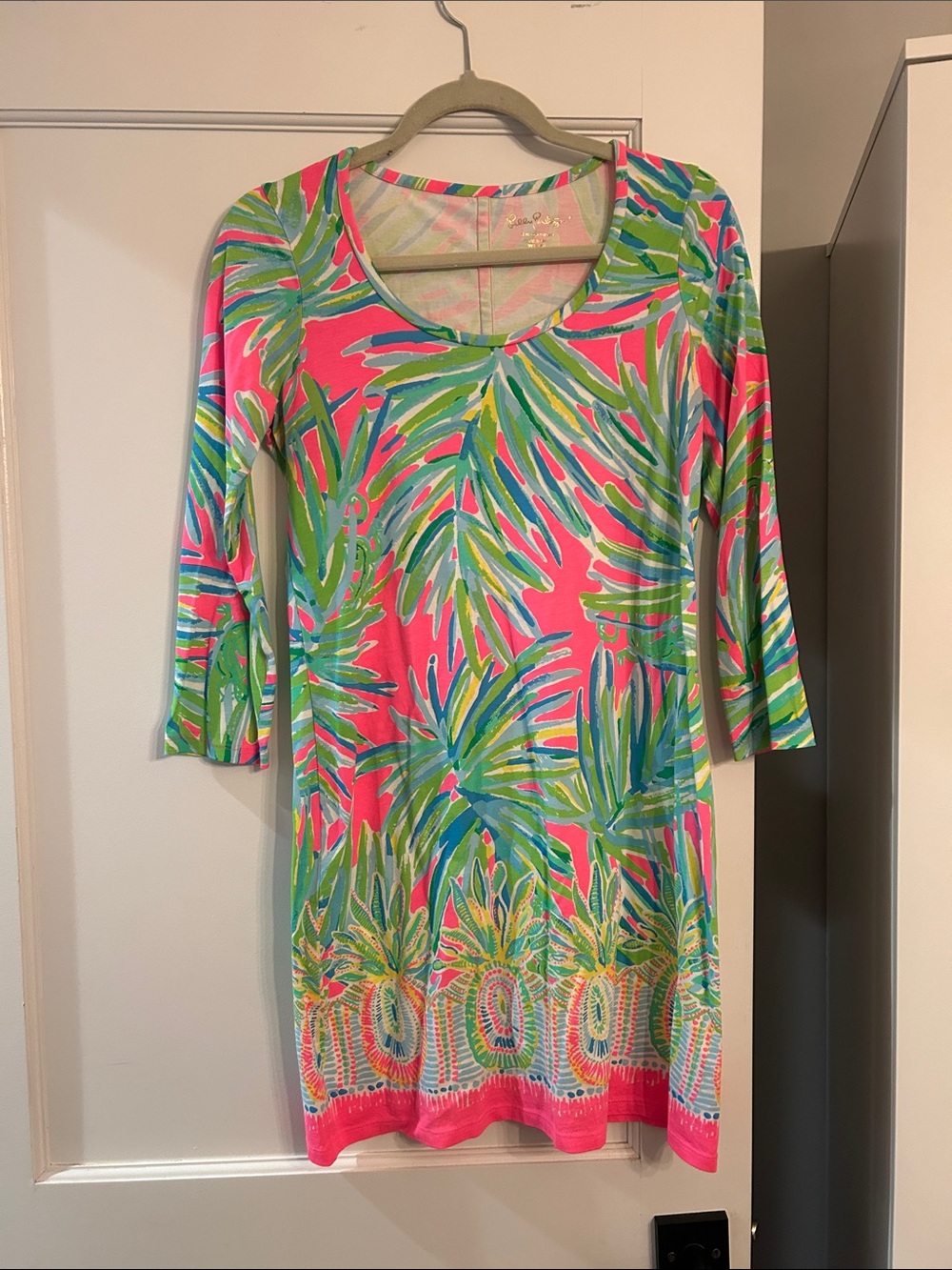Lilly Pulitzer Pink Tropical Palm-Print Long Sleeve Dress